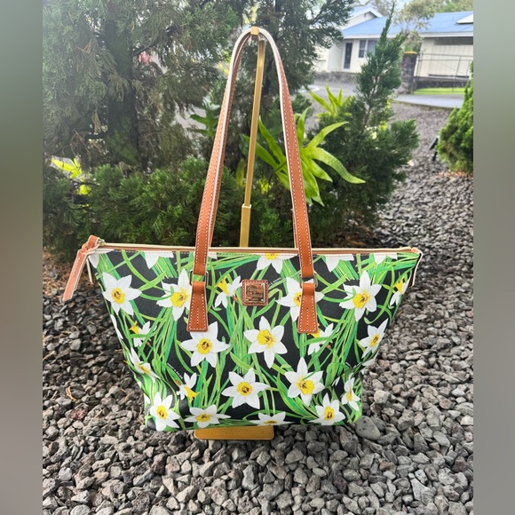 Handbags - Dooney & Bourke Narcissus Floral Tote | Black Coated Canvas Leather Trim